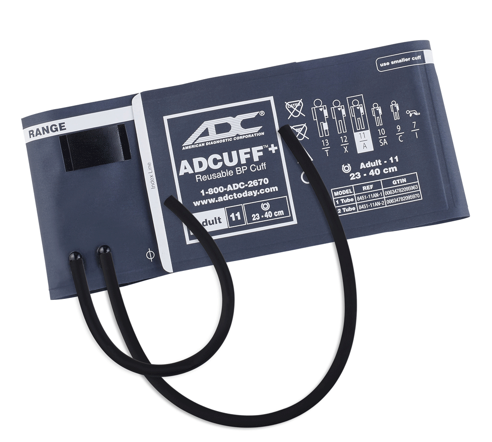 ADCUFF® +, 1-Piece Cuff, 2 Tube, Adult, Navy, Latex Free