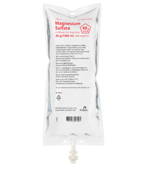 Magnesium Sulfate in Water for Injection, 40 mg/ml, 1000 ml Flexible Container, 12/cs