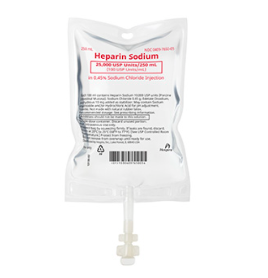 Heparin Sodium in 0.45% Sodium Chloride Injection, 100 units/ml, 250 ml Flexible Container, 30/cs