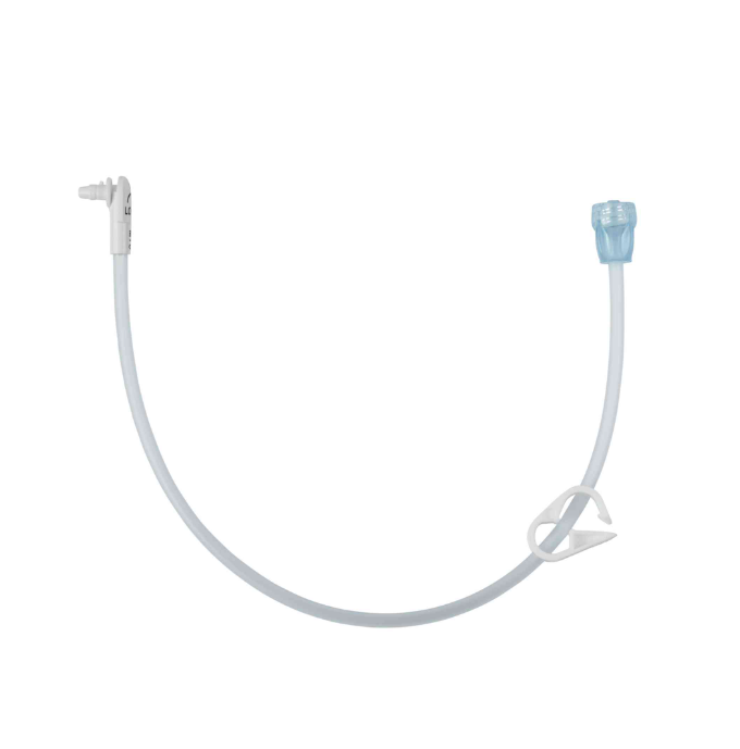 MIC-KEY Single Port, Feed Extension Set w/Enfit Connector, Secur-Lok, Right Angle Connector, Bolus EnFit Connector, Clamp, 30cm, 5/cs