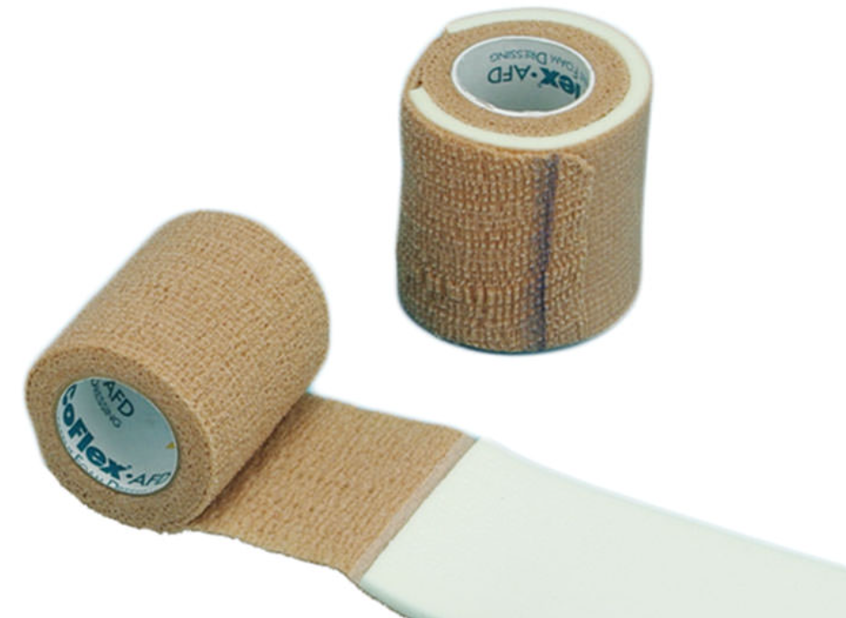 CoFlex Cohesive Bandage with Foam Backing, 2" x 2.5 yd, Self-Adherent Closure, Standard Compression, Tan, Non-Sterile, 16 rl/cs