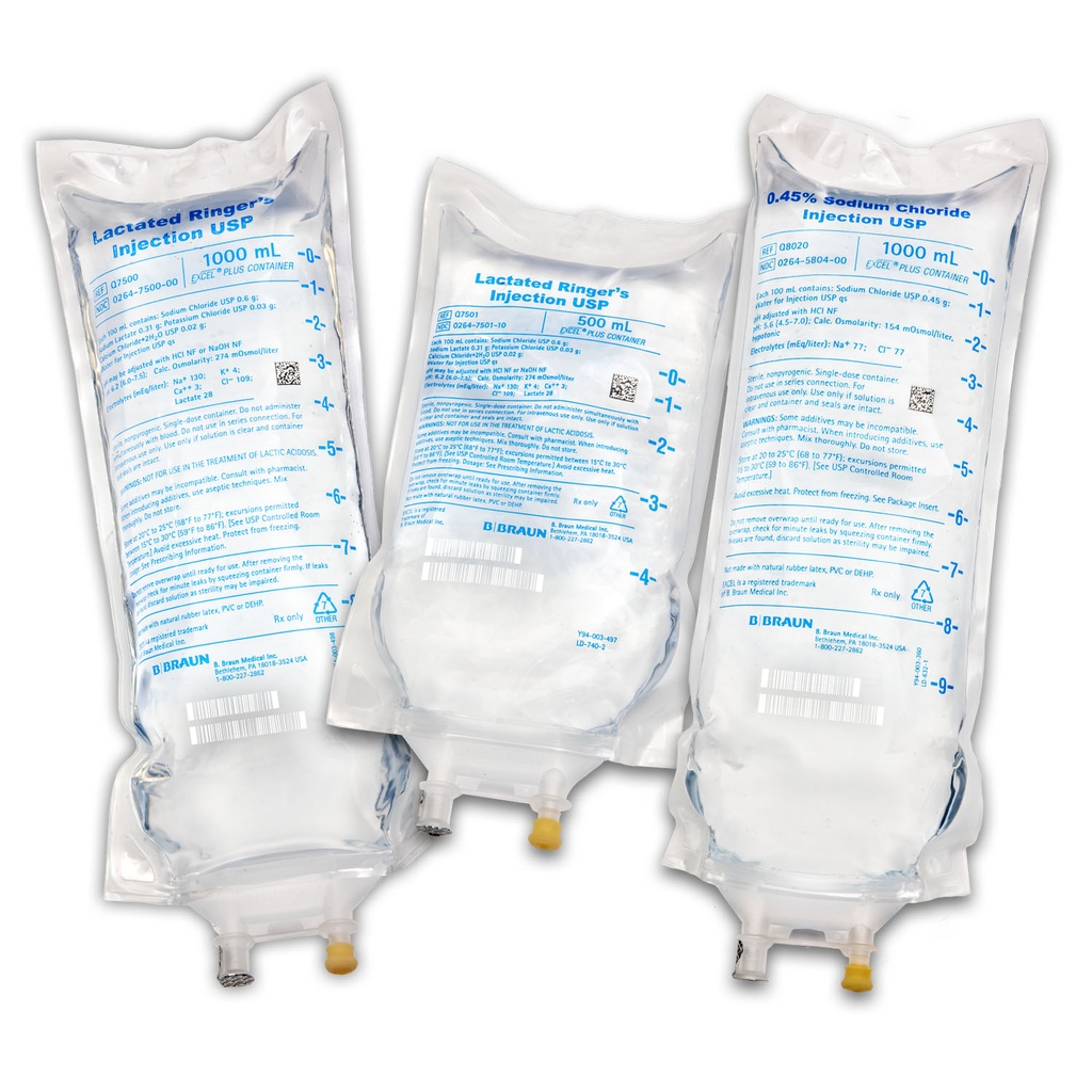 500mL Lactated Ringers Injections USP in Excel® Plus IV Container (Rx) , 24/cs (Continental US+HI Only, Excluding IN, ND & PR)