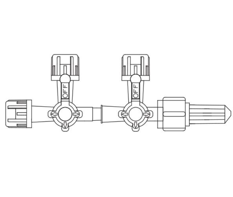4-Way Bore, Two Gang, Large, Lipid Resistant, Stopcock Manifold with Rotating Male Luer Lock Adapter, Non-DEHP, Non-PVC, Sterile, 50/cs (Rx) 
