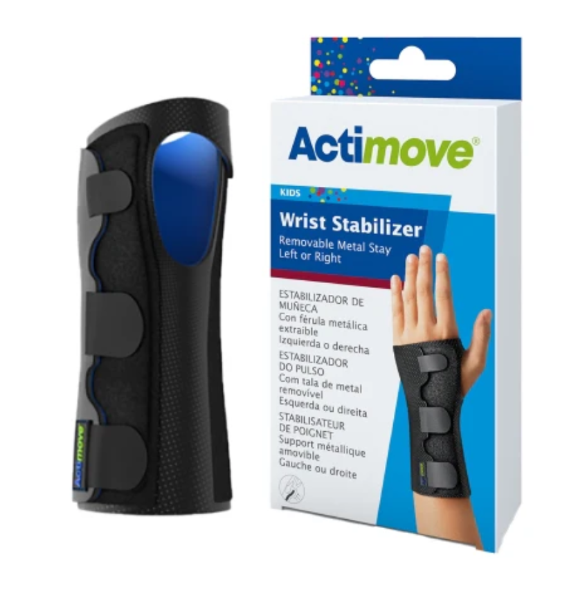 Actimove Wrist Stabilizer, Removable Metal Stay, Left or Right, Pediatric, 4 1/2" - 5 1/2", Black