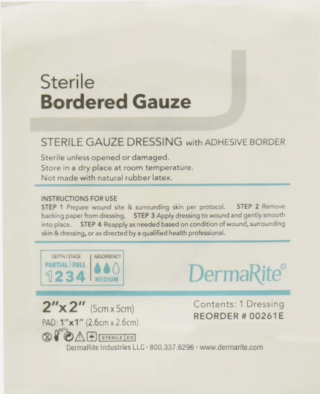 Sterile Gauze Dressing w/Adhesive Border, 2" x 2", 50/bx 