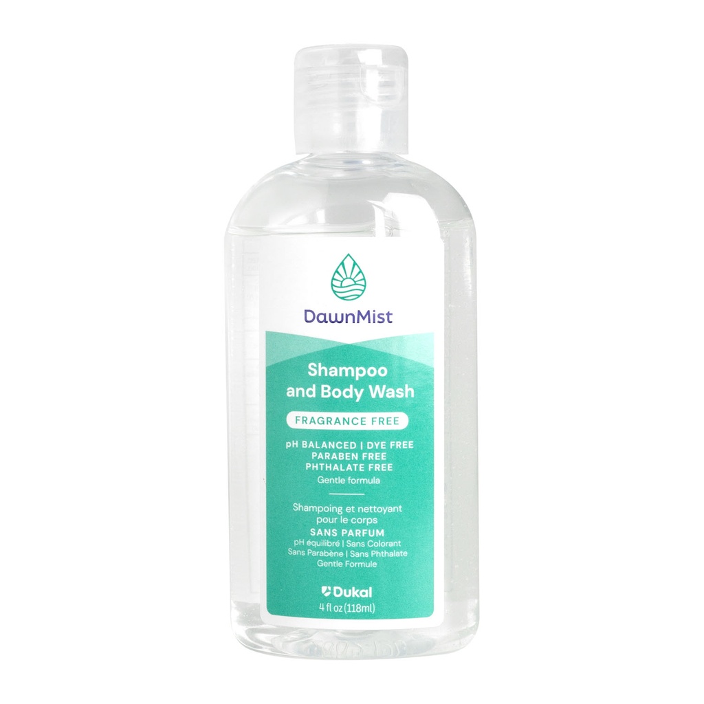 DawnMist Shampoo & Body Wash, Fragrance-Free, 4 oz Bottle, 96/cs