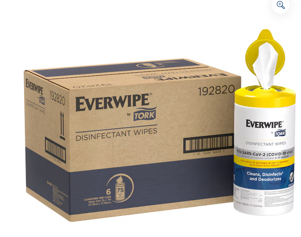 Everwipe Disinfectant Wipes (101075), 75 Wipe Canister, 6 canister/cs 