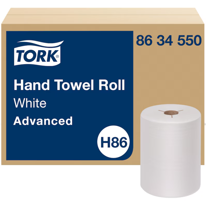 Tork Paper Hand Towel Roll, 1-Ply, Advanced, White, H86, 450ft, 12 rl/cs (48 cs/plt)