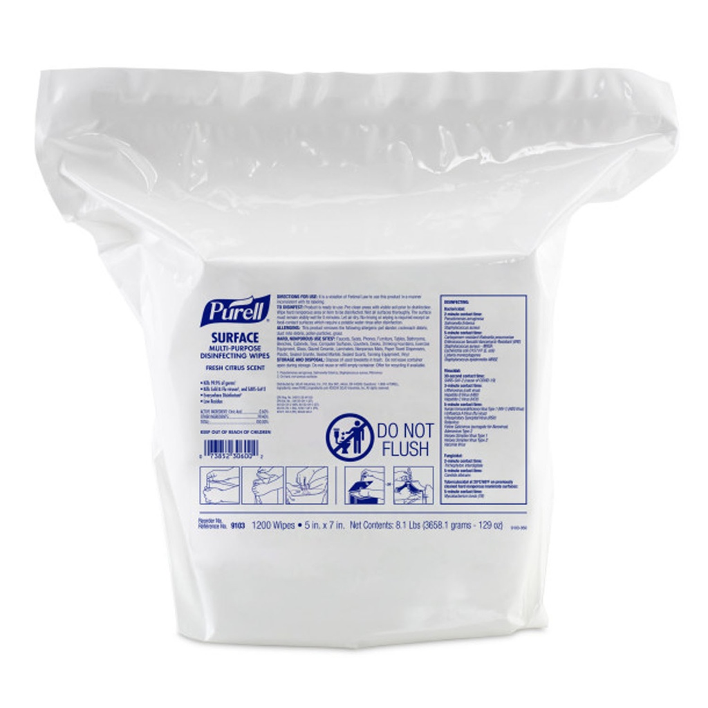 PURELL® Surface Multi-Purpose Disinfecting Wipes, High-Capacity, 1200ct, 2pk/cs