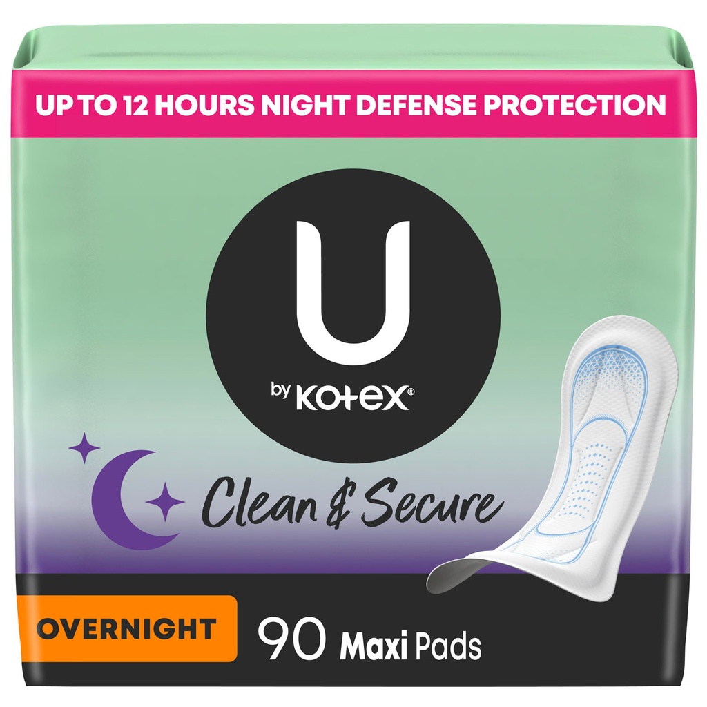 U by Kotex® Maxi Pads, Premium, Overnight, 30/pk, 3pk/cs