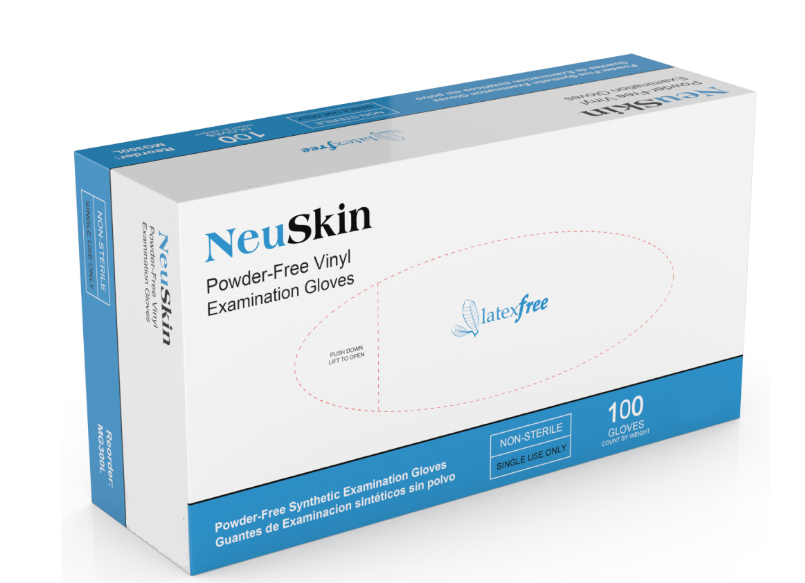 Neuskin Exam Glove, Vinyl, X-Large, Powder-Free, Clear, Smooth, Beaded Cuff, Non-Sterile, 100/bx, 10 bx/cs