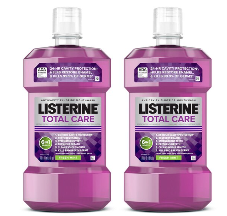 Listerine Total Care Mouthwash, Fresh Mint, 1 Liter, Fluoride, Twinpack, 3/cs 