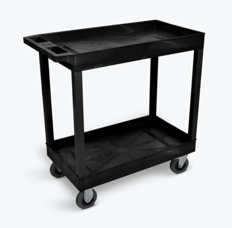 Luxor TUFFY XL 2-Shelf Multi Purpose Utility Cart, 32" x 18", Black, Tub Shelves w/Semi-Pneumatic Casters