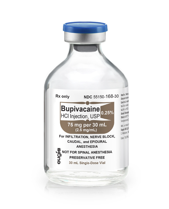 Bupivacaine HCl Injection, USP 0.25% SDV 75mg/ 30ml, 25 vials/pk (Rx) 
