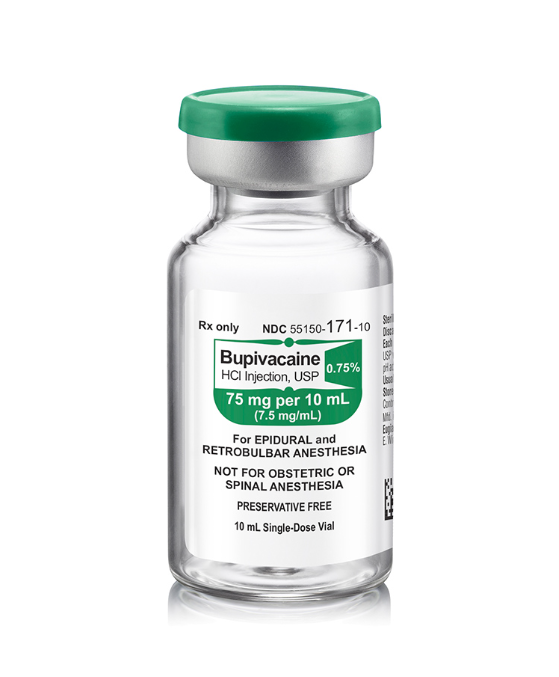 Bupivacaine HCl Injection, USP 0.75% SDV 75mg/ 10ml, 25 vials/pk (Rx) 