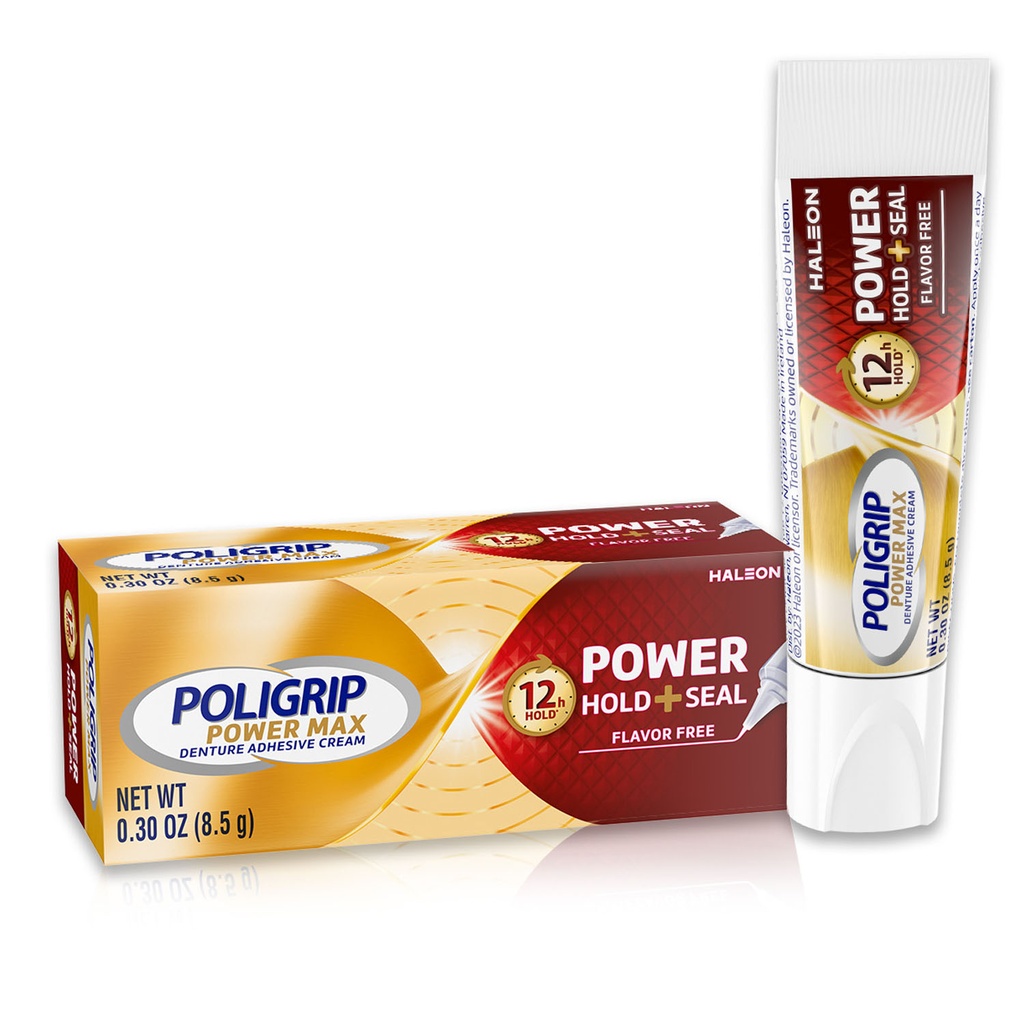 Poligrip Power Max Denture Adhesive Cream, Hold+Seal. 8.5g tube, 48 tubes/cs 