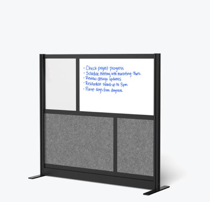 Luxor Workflow Modular Wall Room Divider System, Black Frame, 53" x 48" Starter Wall w/Whiteboard