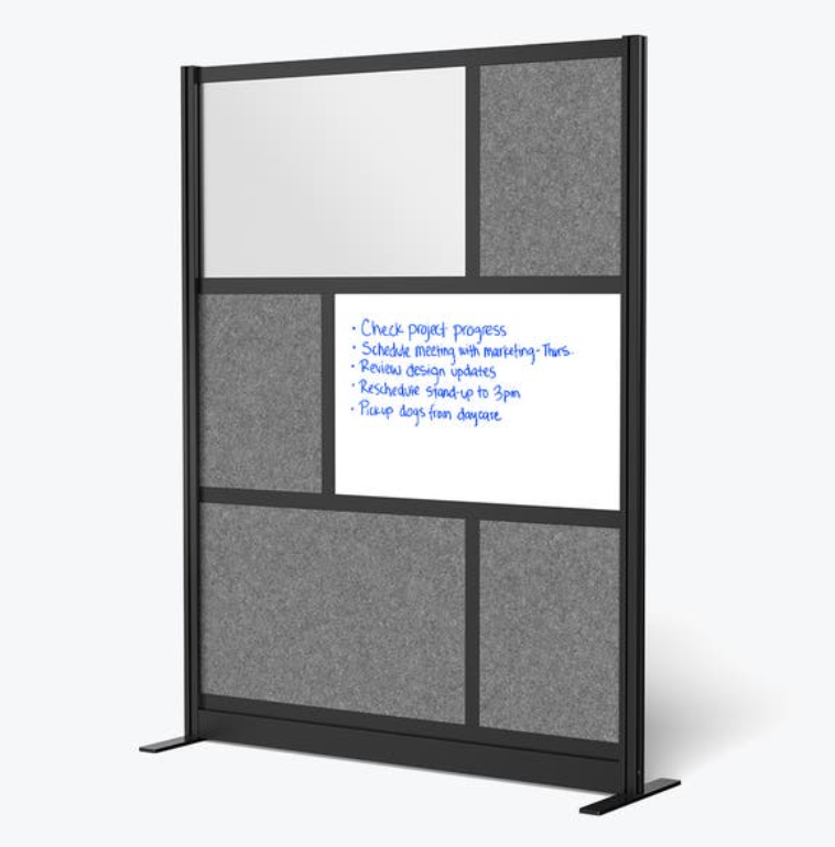 Luxor Workflow Modular Wall Room Divider System, Black Frame, 53" x 70" Starter Wall w/Whiteboard