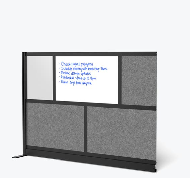 Luxor Workflow Modular Wall Room Divider System, Black Frame, 70" x 48" Add On Wall w/Whiteboard