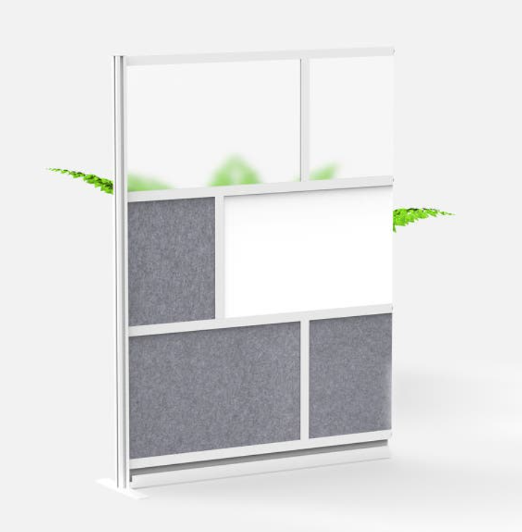 Luxor Workflow Modular Wall Room Divider System, Silver Frame, 53" x 70" Add On Wall w/Whiteboard