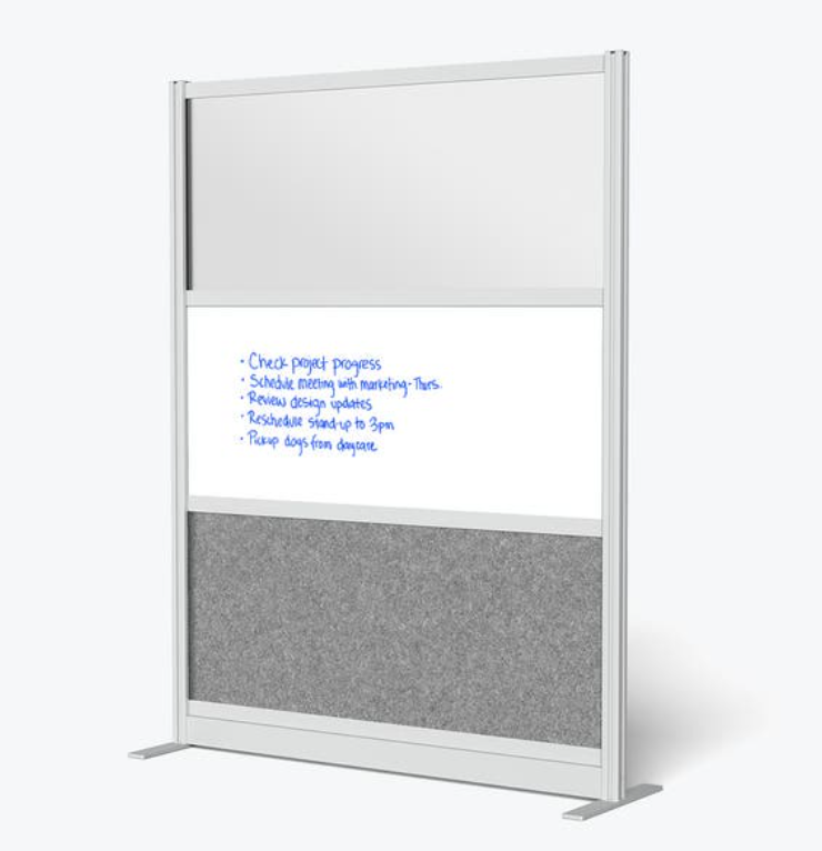 Luxor Workflow Modular Wall Room Divider System, Silver Frame, 53" x 70" Wide Panel Starter Wall w/Whiteboard