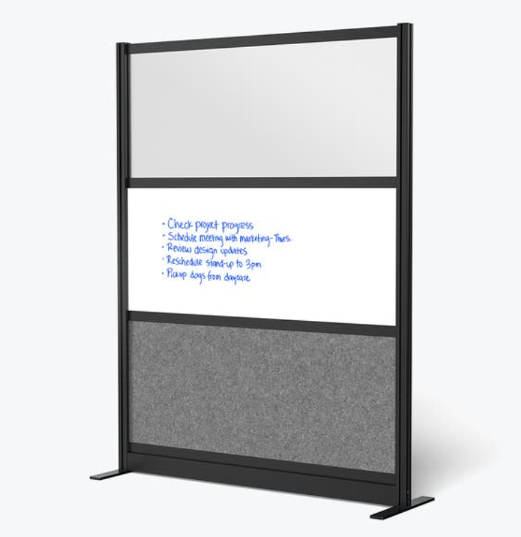 Luxor Workflow Modular Wall Room Divider System, Black Frame, 53" x 70" Wide Panel Starter Wall w/Whiteboard