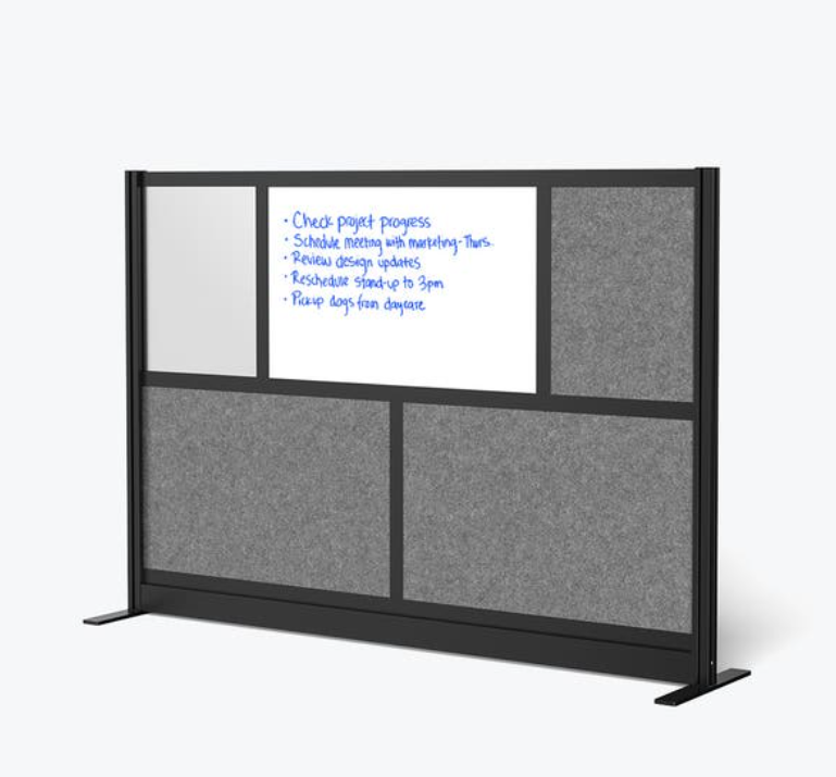 Luxor Workflow Modular Wall Room Divider System, Black Frame, 70" x 48" Starter Wall w/Whiteboard