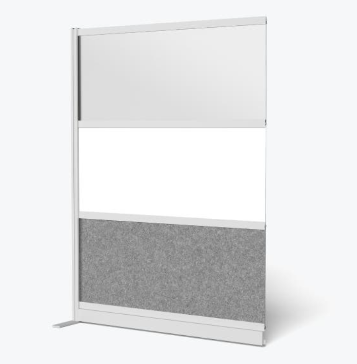 Luxor Workflow Modular Wall Room Divider System, Silver Frame, 53" x 70" Wide Panel Add On Wall w/Whiteboard