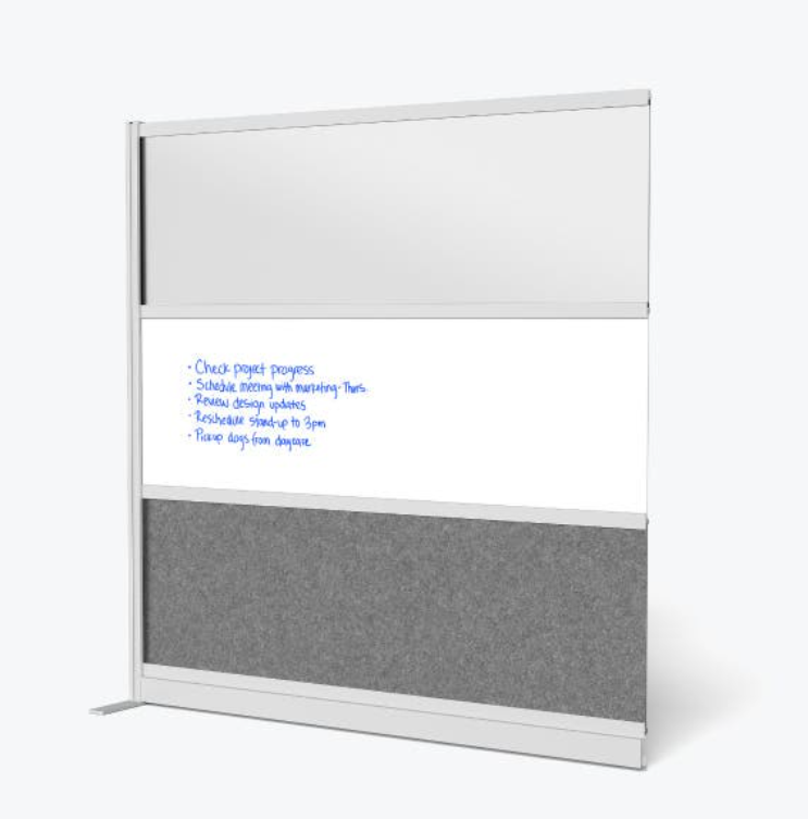 Luxor Workflow Modular Wall Room Divider System, Silver Frame, 70" x 70" Wide Panel Add On Wall w/Whiteboard 