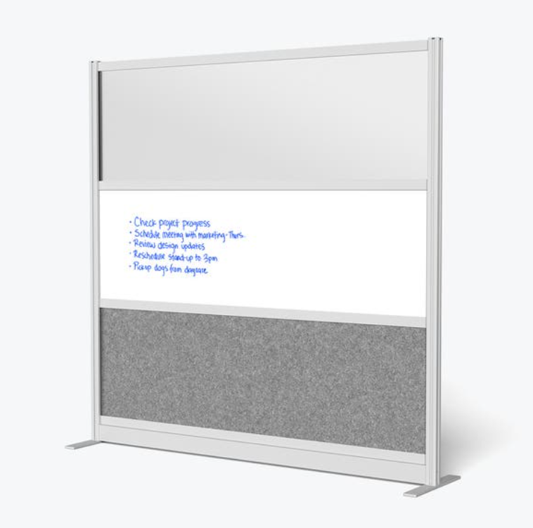 Luxor Workflow Modular Wall Room Divider System, Silver Frame, 70" x 70" Wide Panel Starter Wall w/Whiteboard