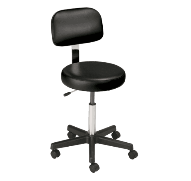 MTI 321 Hand Operated Stool, Black Base, w/Ergo Backrest, Premium
