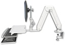 AccessMount™ Elite 5216 short Paralink double arm LCD desk clamp with a work surface tray and slide-out keyboard tray