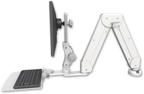 AccessMount™ Elite 5216 short Paralink double arm LCD desk mount with a 12" flat keyboard tray