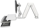AccessMount™ Elite 5216 short Paralink double arm LCD desk mount with a work surface tray and slide-out keyboard tray