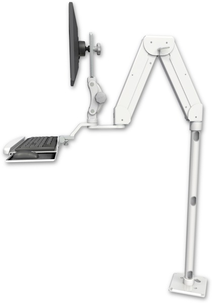 AccessMount™ Elite 5216 short Paralink double arm LCD with a 36" floor pedestal and a wrist-rest keyboard tray