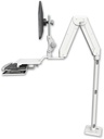 AccessMount™ Elite 5216 short Paralink double arm LCD with a 36" floor pedestal and a work surface tray and slide-out keyboard tray