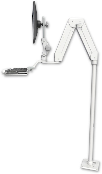 AccessMount™ Elite 5216 short Paralink double arm LCD with a 48" floor pedestal and a wrist-rest keyboard tray