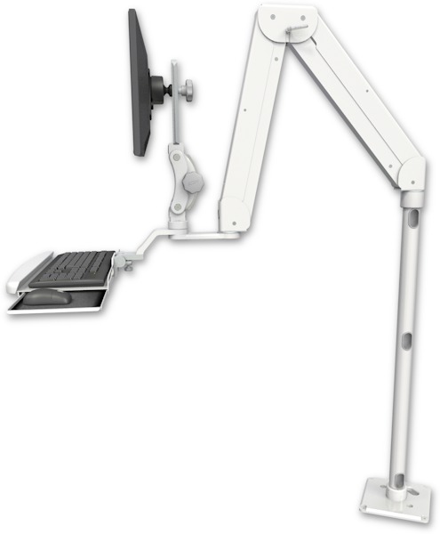 AccessMount™ Elite 5220 Paralink double arm LCD with a 36" floor pedestal and a wrist-rest keyboard tray