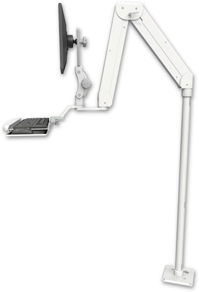 AccessMount™ Elite 5220 Paralink double arm LCD with a 48" floor pedestal and a wrist-rest keyboard tray