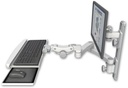 AccessMount™ ErgoVision 65 LCD mount on a 19" wall track with separate arms, a paralink keyboard tray w/ wrist rest bend, and a 20" double-arm