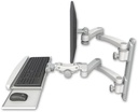 AccessMount™ ErgoVision 65 LCD mount on a 19" wall track with separate arms, a paralink keyboard tray w/ wrist rest bend, and two 20" double-arms