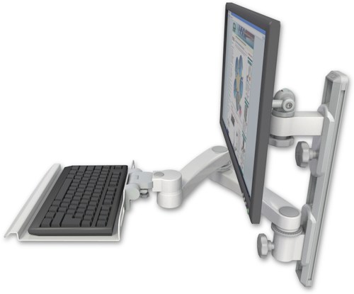 AccessMount™ ErgoVision 65 LCD mount on a 19" wall track with separate arms, a 12" keyboard tray, and a 20" double-arm