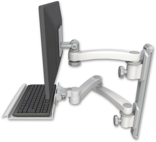 AccessMount™ ErgoVision 65 LCD mount on a 19" wall track with separate arms, a 12" keyboard tray, and an 11" arm and 20" double-arm