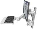AccessMount™ ErgoVision 65 LCD mount on a 19" wall track with separate arms, a 12" flat keyboard tray, and a 20" double-arm