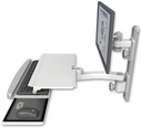 AccessMount™ ErgoVision 65 LCD mount on a 19" wall track with separate arms, a work surface tray and slide-out keyboard tray, and an 11" arm