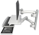 AccessMount™ ErgoVision 65 LCD mount on a 19" wall track with separate arms, a work surface tray and slide-out keyboard tray, and an 11" arm and 20" double-arm