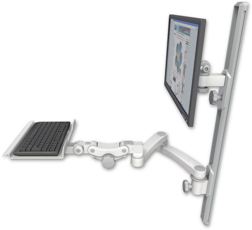 AccessMount™ ErgoVision 65 LCD mount on a 36" wall track with separate arms, a 12" paralink keyboard tray, and a 20" double-arm