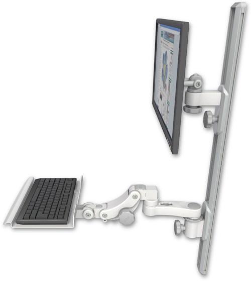 AccessMount™ ErgoVision 65 LCD mount on a 36" wall track with separate arms, a 12" paralink keyboard tray, and an 6" arm