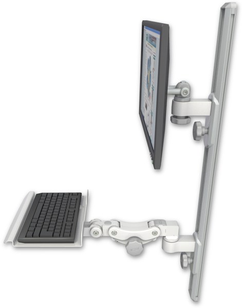 AccessMount™ ErgoVision 65 LCD mount on a 36" wall track with separate arms and a 12" paralink keyboard tray