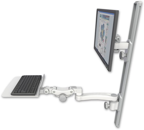 AccessMount™ ErgoVision 65 LCD mount on a 36" wall track with separate arms, a 12" flat paralink keyboard tray, and an 11" arm